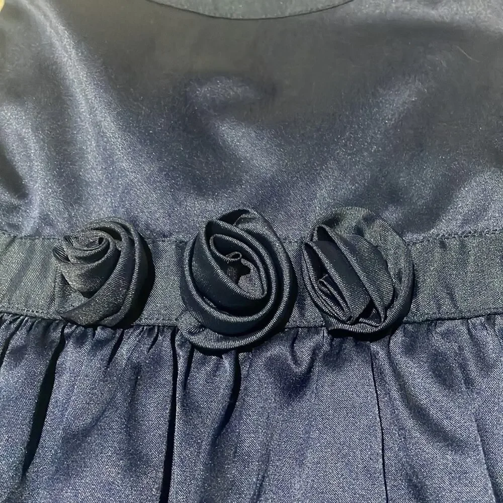 Gymboree 6 navy blue sateen cotton polyester dress euc worn once back zipper